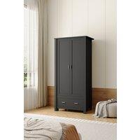 Living and Home Modern Double-Door Wardrobe with Drawer & Hanging Rail in Black