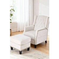 Living and Home Fabric Sofa Pushback Reclining Armchair with Footstool in White