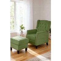 Living and Home Fabric Sofa Pushback Reclining Armchair with Footstool in Green