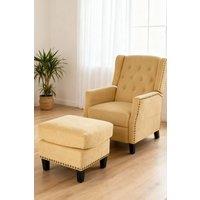 Living and Home Fabric Sofa Pushback Reclining Armchair with Footstool in Yellow