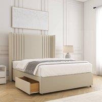 BSSPOKE Cheshire Divan Bed Plush 54 Headboard 2 Drawers Footend & Mattress in Cream | Size: King