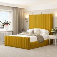 Bed Choices Plush Velvet Aspire Bed Frame with Headboard in Mustard | Size: Single
