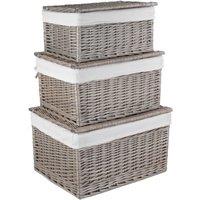 Red Hamper Wicker Set of 3 Small Antique Wash Cotton Lined Storage Basket in Brown