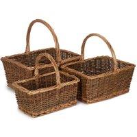 Red Hamper Rectangular Unpeeled Willow Shopping Basket in Brown