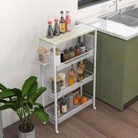 HOMCOM 3-Tier Kitchen Cart, Multifunction Kitchen Trolley on Wheels, White