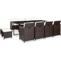 Berkfield Home 13 Piece Outdoor Dining Set with Cushions Poly Rattan Brown