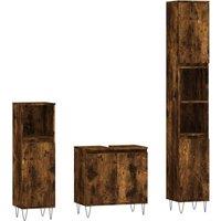 Berkfield Home 3 Piece Bathroom Cabinet Set Smoked Oak Engineered Wood in Brown