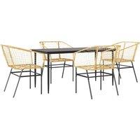 Berkfield Home 5 Piece Garden Dining Set Brown Poly Rattan Glass