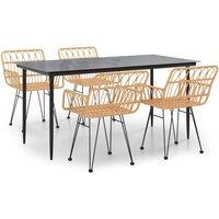 Berkfield Home 5 Piece Garden Dining Set Poly Rattan in Light Tan