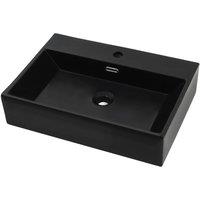 Berkfield Home Basin with Faucet Hole Ceramic Black 76x42.5x14.5 cm