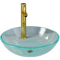 Berkfield Home Bathroom Sink with Tap & Push Drain Clear Tempered Glass