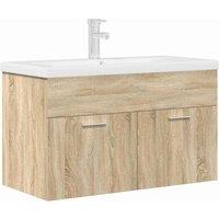 Berkfield Home Bathroom Sink Cabinet with Built-in Basin & Faucet Sonoma Oak in Light Tan