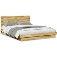 Berkfield Home Bed Frame with Headboard Frame 150x200 cm King Size Solid Wood Oak in Light Brown