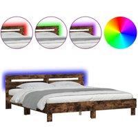 Berkfield Home Bed Frame with LED without Mattress Smoked Oak 160x200 cm in Brown