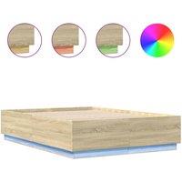 Berkfield Home Bed Frame with LED without Mattress Sonoma Oak 120x200 cm in Light Brown | Size: Small Double