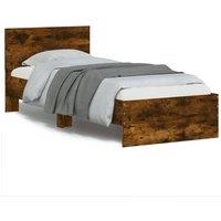Berkfield Home Bed Frame Frame with Headboard Smoked Oak 75x190 cm Small Single in Brown