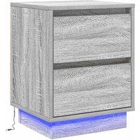 Berkfield Home Bedside Cabinet with LED Lights Grey Sonoma 39x34, 5x50 cm