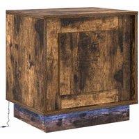 Berkfield Home Bedside Cabinet with LED Lights Smoked Oak 44x34, 5x45 cm in Brown