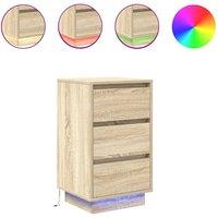 Berkfield Home Bedside Cabinet with LED Lights Sonoma Oak 38x34x65 cm | Size: 38 x 34 x 65 cm