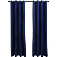 Berkfield Home Blackout Curtains with Rings 2 pcs Velvet Dark Blue 140x245 cm in Navy