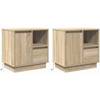 Berkfield Home Bedside Cabinets with LED 2 pcs Sonoma Oak 50x34.5x50 cm in Beige