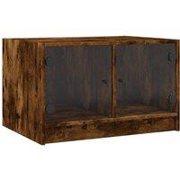 Berkfield Home Coffee Table with Glass Doors Smoked Oak 68x50x42 cm in Brown | Size: 68 x 50 x 42 cm