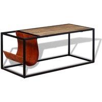 Berkfield Home Coffee Table with Genuine Leather Magazine Holder 110x50x45 cm | Size: 110 x 50 x 45 cm