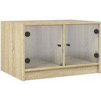 Berkfield Home Coffee Table with Glass Doors Sonoma Oak 68x50x42 cm in Light Tan | Size: 68 x 50 x 42 cm