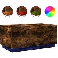 Berkfield Home Coffee Table with LED Lights Smoked Oak 90x50x40 cm in Brown | Size: 90 x 50 x 40 cm
