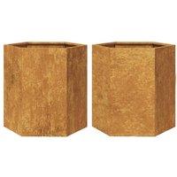 Berkfield Home Garden Planter 2 pcs Hexagon 46x40x45 cm Corten Steel in Brown | Size: 46 x 40 x 45 cm