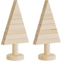 Berkfield Home Wooden Christmas Trees for Decoration 2 pcs 30 cm Solid Wood Pine in Natural