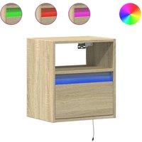 Berkfield Home Wall-mounted Bedside Cabinets with LED Lights 2 pcs Sonoma Oak in Tan