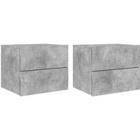 Berkfield Home Wall-mounted Bedside Cabinets with LED Lights 2 pcs Concrete Grey