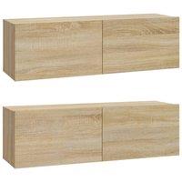 Berkfield Home Wall TV Cabinets 2 pcs Sonoma Oak 100x30x30 cm Engineered Wood in Light Tan | Size: 100 x 30 x 30 cm