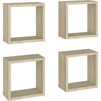 Berkfield Home Wall Cube Shelves 4 pcs Sonoma Oak 30x15x30 cm in Light Tan | Size: 30 x 15 x 30 cm