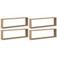 Berkfield Home Wall Cube Shelves 4 pcs Artisan Oak 100x15x30 cm Engineered Wood in Light Brown | Size: 100 x 15 x 30 cm
