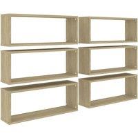 Berkfield Home Wall Cube Shelf 6 pcs Sonoma Oak 60x15x23 cm Engineered Wood in Light Tan | Size: 60 x 15 x 23 cm