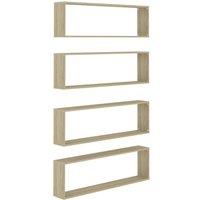 Berkfield Home Wall Cube Shelf 4 pcs Sonoma Oak 100x15x30 cm Engineered Wood in Light Tan | Size: 100 x 15 x 30 cm