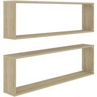 Berkfield Home Wall Cube Shelf 2 pcs Sonoma Oak 100x15x30 cm Engineered Wood in Light Brown | Size: 100 x 15 x 30 cm