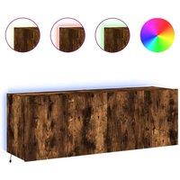 Berkfield Home TV Wall Cabinets with LED Lights 2 pcs Smoked Oak 60x35x41 cm in Brown | Size: 60 x 35 x 41 cm