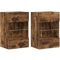 Berkfield Home TV Wall Cabinets with LED Lights 2 pcs Smoked Oak 40x30x60.5 cm in Brown