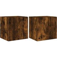 Berkfield Home TV Wall Cabinets with LED Lights 2 pcs Smoked Oak 40.5x35x40 cm in Brown