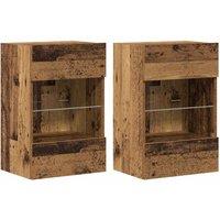 Berkfield Home TV Wall Cabinets with LED Lights 2 pcs Old Wood 40x30x60, 5 cm in Brown