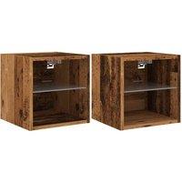 Berkfield Home TV Wall Cabinets with LED Lights 2 pcs Old Wood 30x28.5x30 cm in Brown