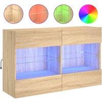 Berkfield Home TV Wall Cabinet with LED Lights Sonoma Oak 98.5x30x60.5 cm in Brown