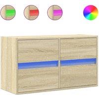 Berkfield Home TV Wall Cabinet with LED Lights Sonoma Oak 80x31x45 cm in Light Tan | Size: 80 x 31 x 45 cm