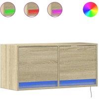 Berkfield Home TV Wall Cabinet with LED Lights Sonoma Oak 80x31x35 cm in Light Brown | Size: 80 x 31 x 35 cm