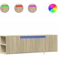 Berkfield Home TV Wall Cabinet with LED Lights Sonoma Oak 135x31x39.5 cm in Light Tan