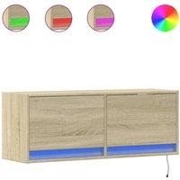 Berkfield Home TV Wall Cabinet with LED Lights Sonoma Oak 100x31x35 cm in Light Brown | Size: 100 x 31 x 35 cm