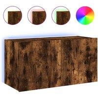 Berkfield Home TV Wall Cabinet with LED Lights Smoked Oak 80x35x41 cm in Brown | Size: 80 x 35 x 41 cm